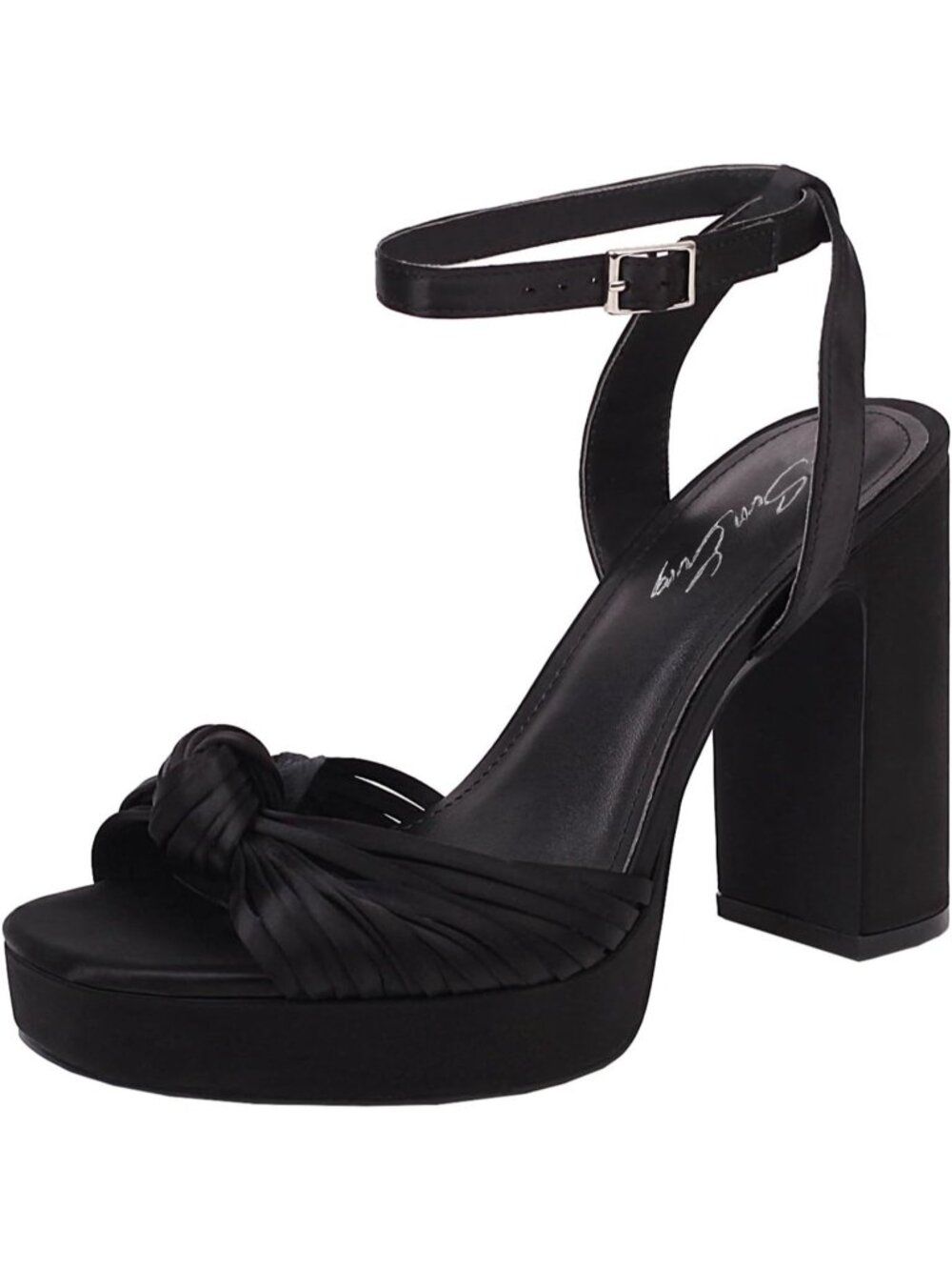 🆕Women's All Black Strappy Platform Heels Square Open Toe Chunky Sandals